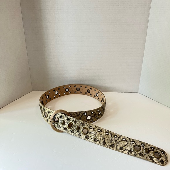 Streets Ahead leather belt python pattern sz L brass buckle & studs EC vintage - Picture 5 of 12